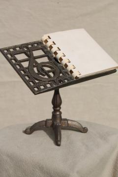 catalog photo of miniature brass piano stand album holder for photos, guest book, music program