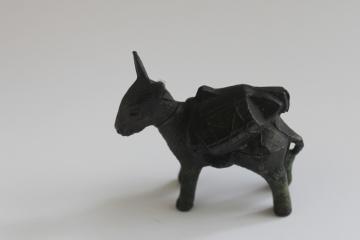 catalog photo of miniature bronze donkey or burro pack animal figure, vintage souvenir of the Grand Canyon 