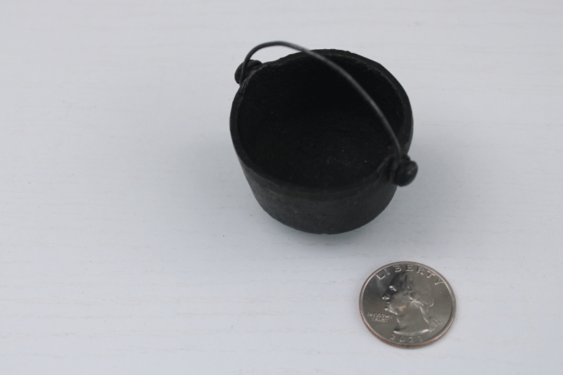 photo of miniature cast iron cauldron, cooking pot for vintage toy stove or Halloween candle holder #1