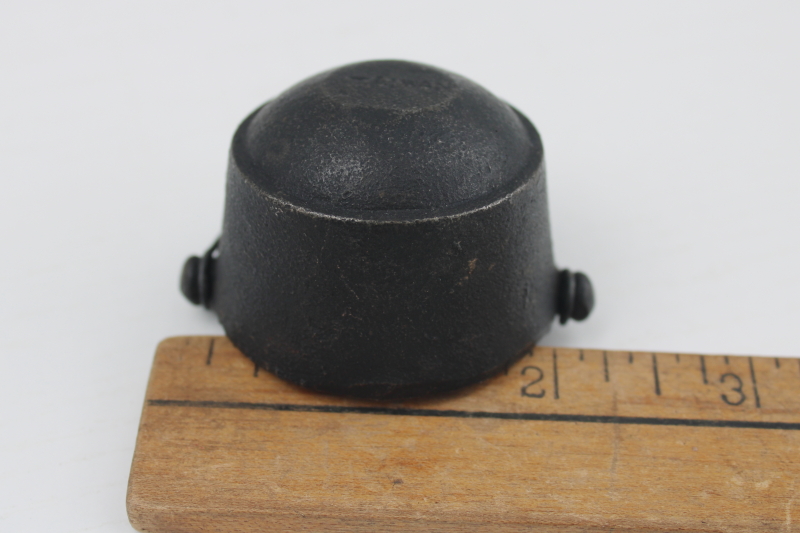 photo of miniature cast iron cauldron, cooking pot for vintage toy stove or Halloween candle holder #3