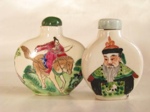 photo of miniature china bottles w/ hand-painted oriental designs, vintage snuff bottle lot #1