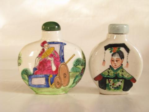 photo of miniature china bottles w/ hand-painted oriental designs, vintage snuff bottle lot #2