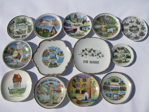 photo of miniature china souvenir plates, state maps & landmarks, vintage souvenirs #1