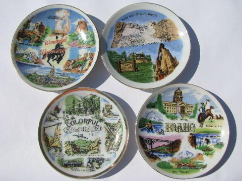 photo of miniature china souvenir plates, state maps & landmarks, vintage souvenirs #3