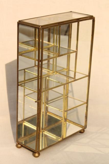 photo of miniature curio cabinet display case, vintage brass & mirror glass vitrine box #3