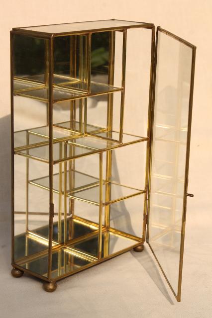 photo of miniature curio cabinet display case, vintage brass & mirror glass vitrine box #4