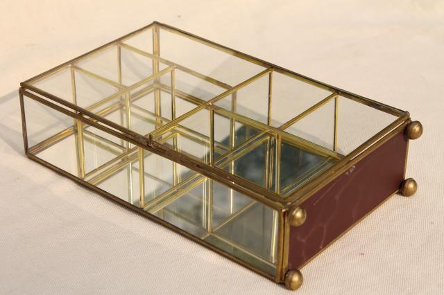 photo of miniature curio cabinet display case, vintage brass & mirror glass vitrine box #9