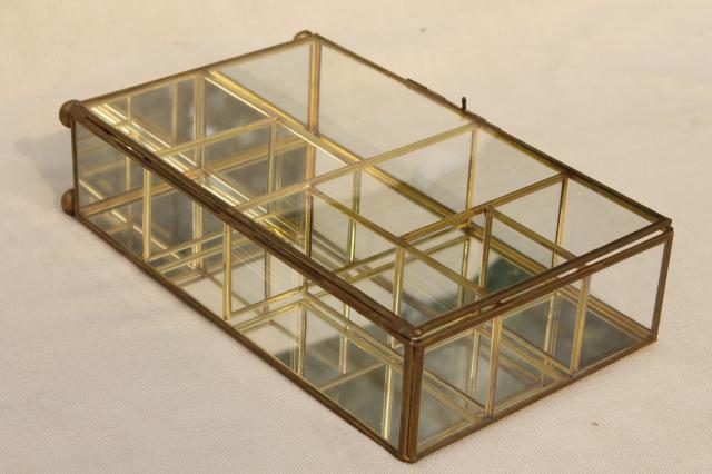 photo of miniature curio cabinet display case, vintage brass & mirror glass vitrine box #10