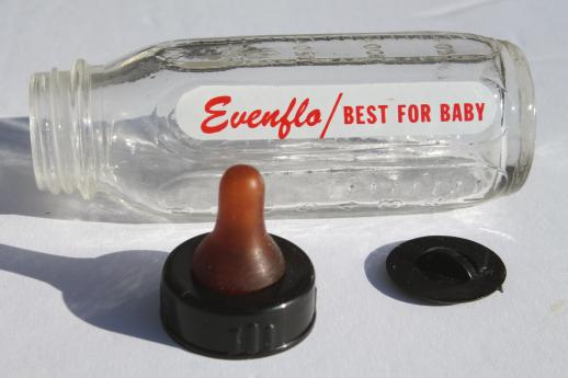 photo of miniature glass Evenflo baby bottle w/ rubber nipple, working bottle for pets or dolls #5