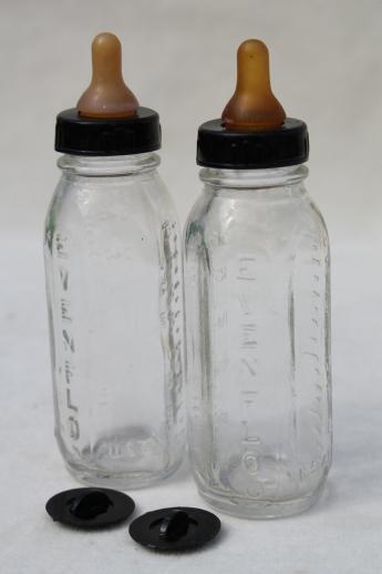 photo of miniature glass baby bottles w/ rubber nipples, Evenflo baby doll bottles for pet nursers #1