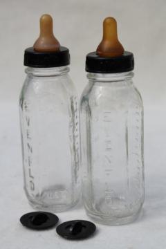 catalog photo of miniature glass baby bottles w/ rubber nipples, Evenflo baby doll bottles for pet nursers