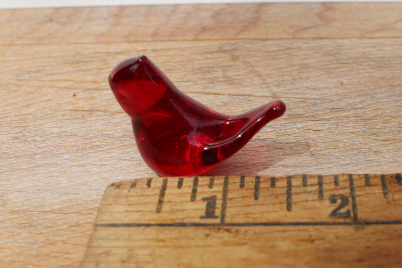 photo of miniature hand blown glass bird, ruby red cardinal bluebird of happiness style love bird #1