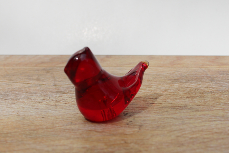 photo of miniature hand blown glass bird, ruby red cardinal bluebird of happiness style love bird #2