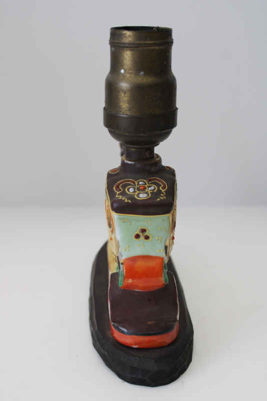 photo of miniature lamp Japan Satsuma hand painted china, antique electric light paddle switch socket dated 1907  #2