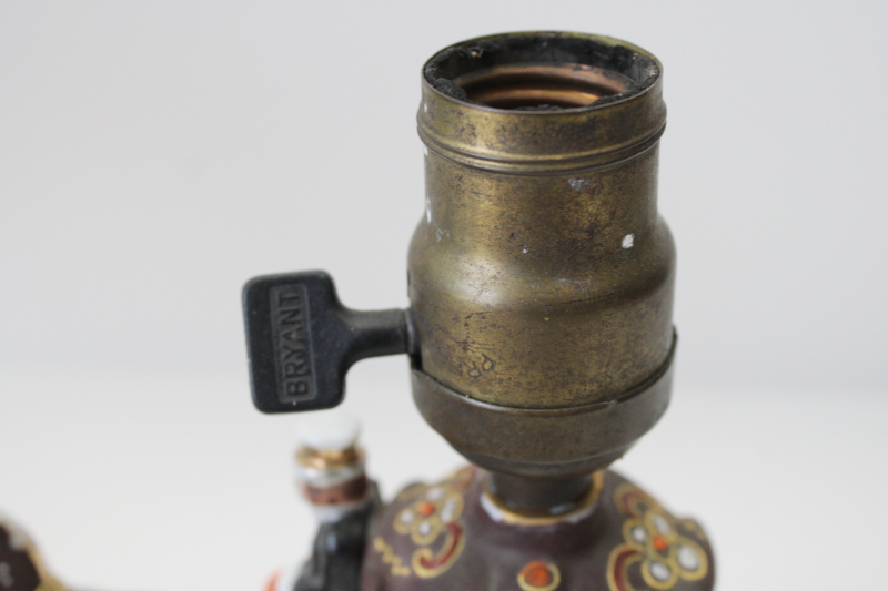 photo of miniature lamp Japan Satsuma hand painted china, antique electric light paddle switch socket dated 1907  #5