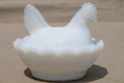 photo of miniature milk glass hen on nest, vintage Westmoreland glass covered dish #1