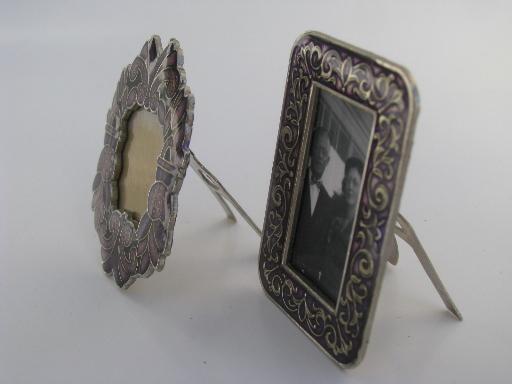 photo of miniature picture frames, 60s vintage Italian metal enamel w/ old photo #6