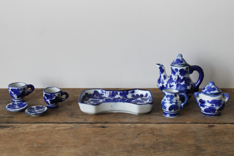 photo of miniature tea set doll dishes, vintage Delft style hand painted blue & white china  #1