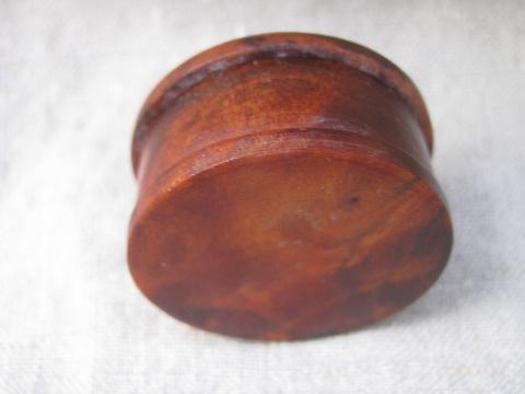 photo of miniature treenware boxes, vintage burl wood, inlaid border woodenware #8