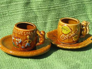 catalog photo of miniature vintage Japan state souvenir cups, Minnesota & Colorado