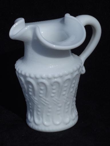 photo of miniature vintage milk glass pieces, lot toothpick or match holders, pitcher #2