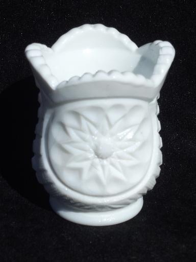 photo of miniature vintage milk glass pieces, lot toothpick or match holders, pitcher #4