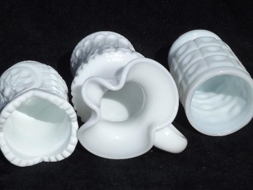 photo of miniature vintage milk glass pieces, lot toothpick or match holders, pitcher #5