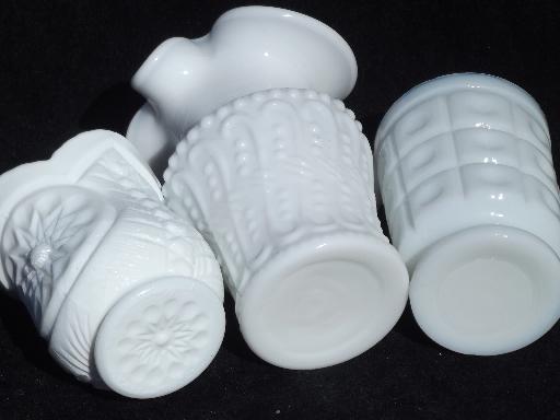 photo of miniature vintage milk glass pieces, lot toothpick or match holders, pitcher #6