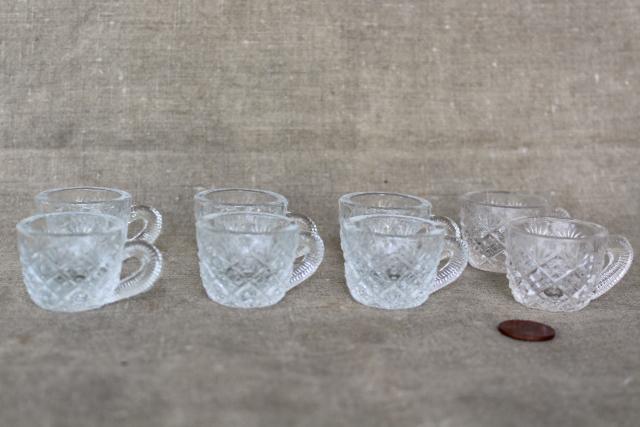 photo of miniature vintage pressed glass punch cups, tiny salt cellars or doll dishes #1