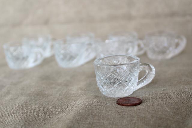 photo of miniature vintage pressed glass punch cups, tiny salt cellars or doll dishes #3