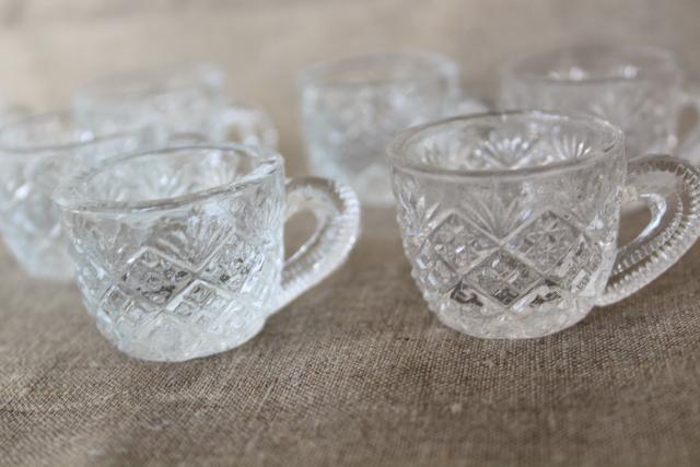 photo of miniature vintage pressed glass punch cups, tiny salt cellars or doll dishes #4