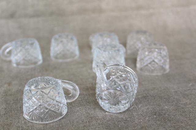 photo of miniature vintage pressed glass punch cups, tiny salt cellars or doll dishes #5