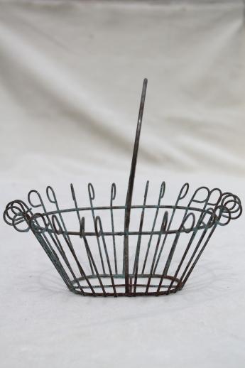 photo of miniature vintage wirework flower basket or fancy wire Easter egg basket w/ old paint #3