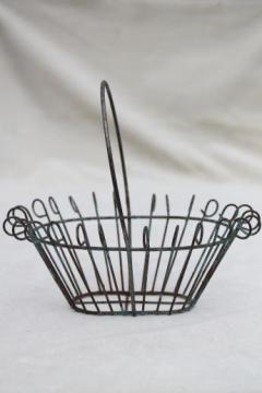 catalog photo of miniature vintage wirework flower basket or fancy wire Easter egg basket w/ old paint