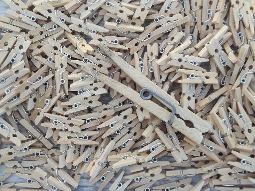 photo of miniature wooden clothespins, tiny working spring type wood clothespins #1