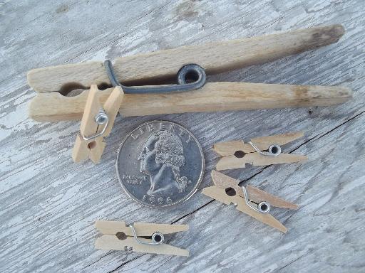 photo of miniature wooden clothespins, tiny working spring type wood clothespins #2