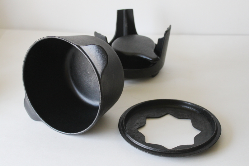 photo of minimalist modern Dansk cast iron fondue set, pot w/ stand & burner cup w/ lid #3