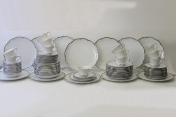 mint condition set for 12, vintage Starlight Harmony House china platinum silver on white