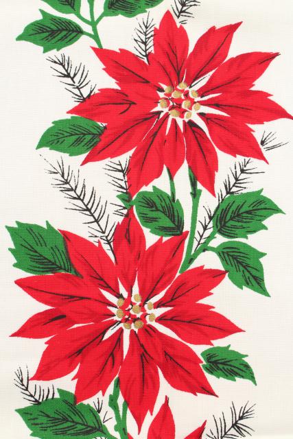 photo of mint condition vintage holiday tablecloth & napkins, Christmas red & green poinsettias #12