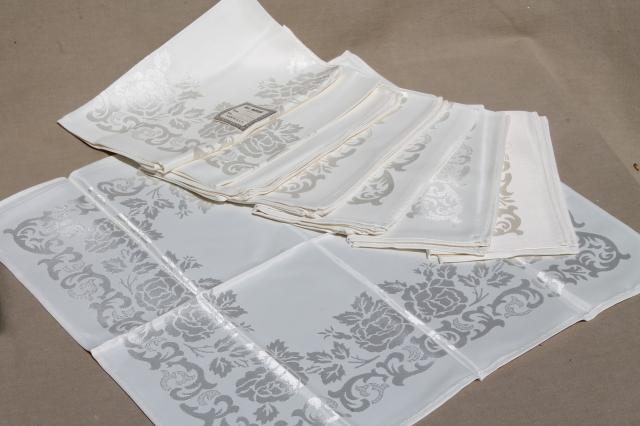 photo of mint condition vintage rayon silk damask dinner napkins, set of 8 w/ original labels #1