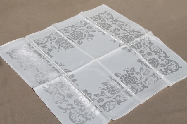 photo of mint condition vintage rayon silk damask dinner napkins, set of 8 w/ original labels #4