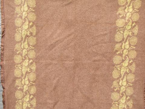 photo of mint condition vintage reversible pure wool blanket gold/brown pattern #1