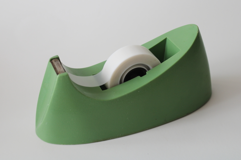 photo of mint green vintage Scotch tape dispenser, heavy weighted plastic original jade color 60s 70s retro!  #1