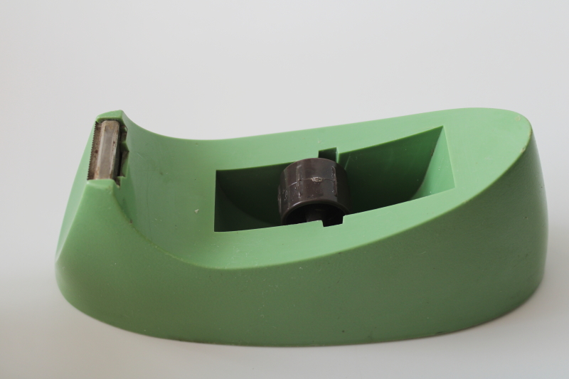 photo of mint green vintage Scotch tape dispenser, heavy weighted plastic original jade color 60s 70s retro!  #3