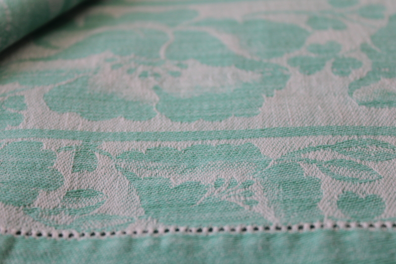 photo of mint green vintage floral jacquard cotton tablecloth, cottage chic spring decor #3