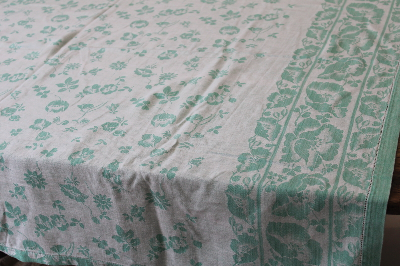 photo of mint green vintage floral jacquard cotton tablecloth, cottage chic spring decor #5