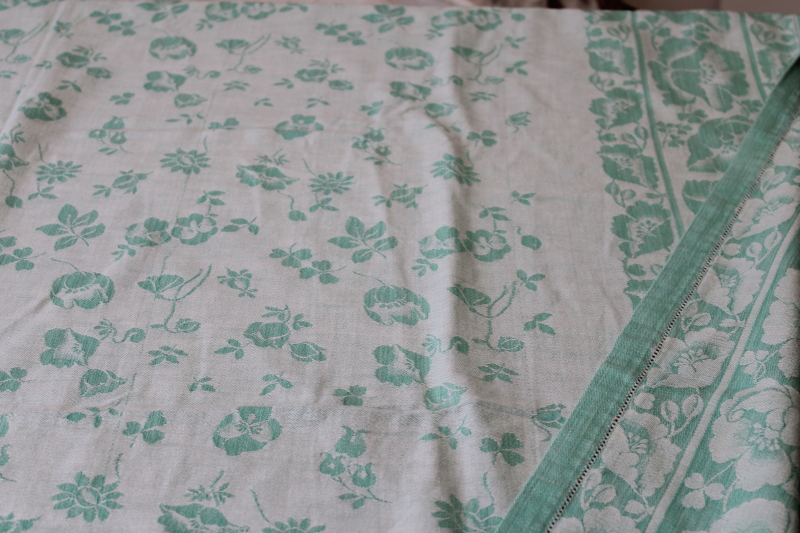 photo of mint green vintage floral jacquard cotton tablecloth, cottage chic spring decor #6