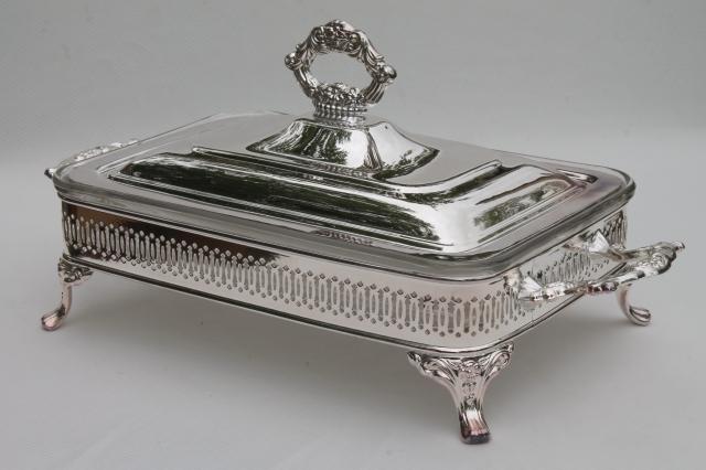 photo of mint in box Oneida silver plate buffet server chafing dish, warming stand w/ pan #1