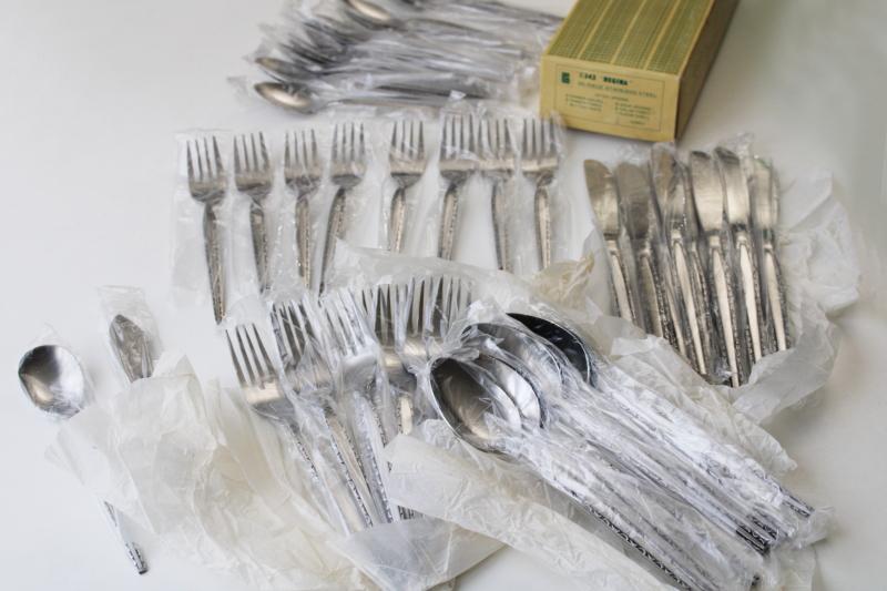 photo of mint in box mid-century mod vintage stainless flatware set, Ensenada Stanley Roberts  #1