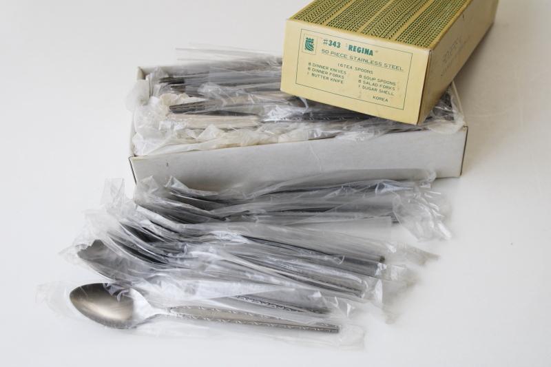 photo of mint in box mid-century mod vintage stainless flatware set, Ensenada Stanley Roberts  #3